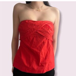 J.Crew Strapless Red tube Top Size 00 Twist Front Bandeau Summer Party Holiday
